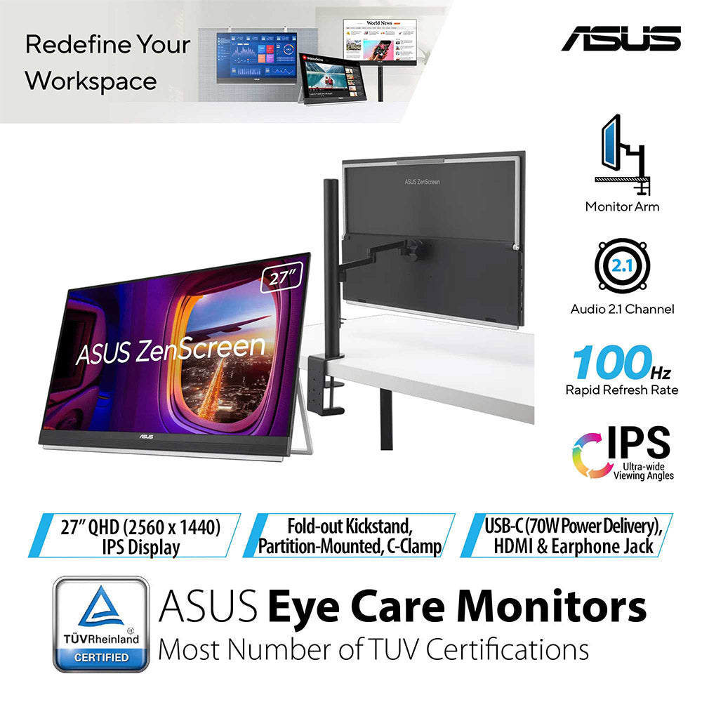 Asus ZenScreen MB27ACF - 27" QHD IPS 100Hz Portable Monitor