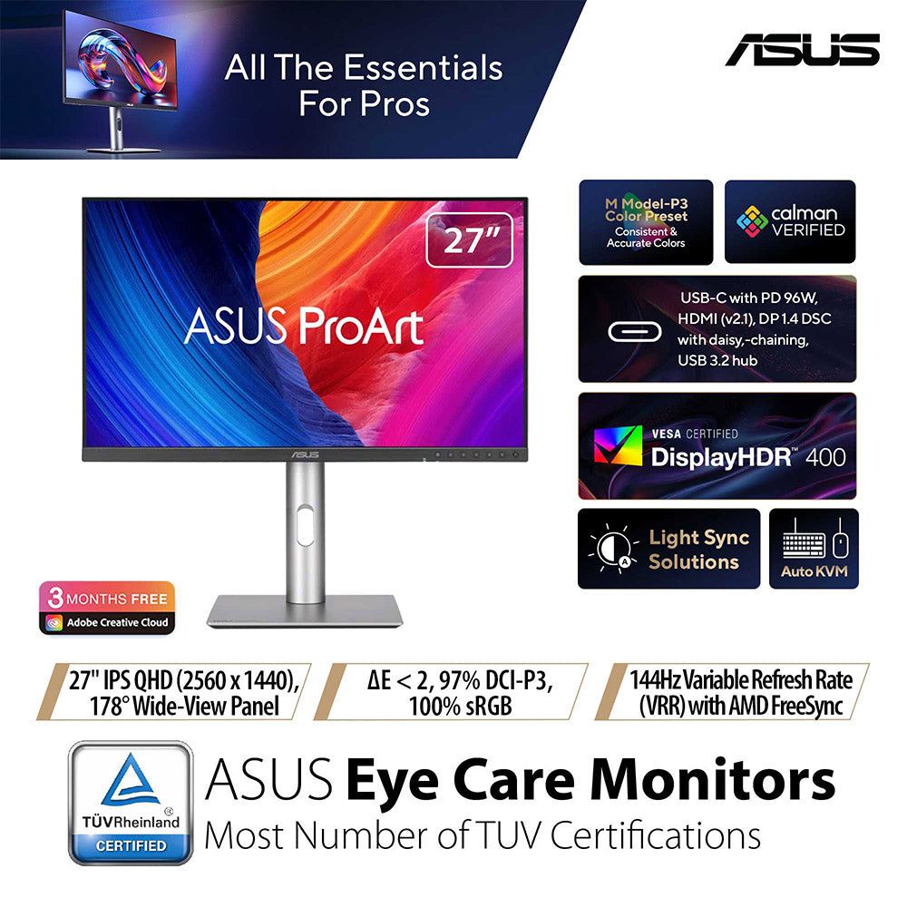 Asus ProArt PA278CGRV - 27" QHD IPS 144Hz Professional Monitor