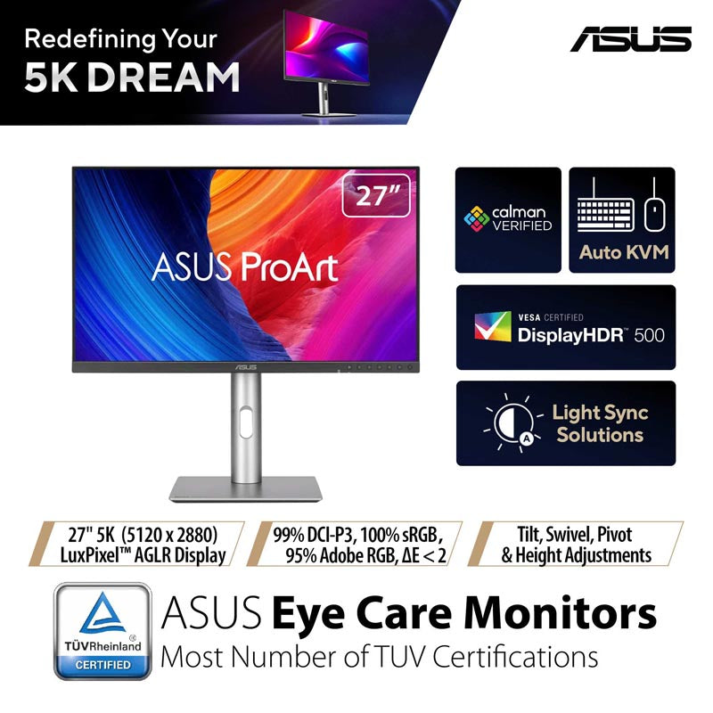 ASUS ProArt Display 5K PA27JCV Professional Monitor - 27" 5K (5120 x 2880) IPS 99% DCI-P3