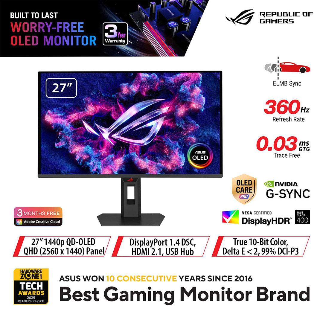 Asus ROG Strix XG27AQDNG - 26.5" QHD QD-OLED 360Hz Gaming Monitor