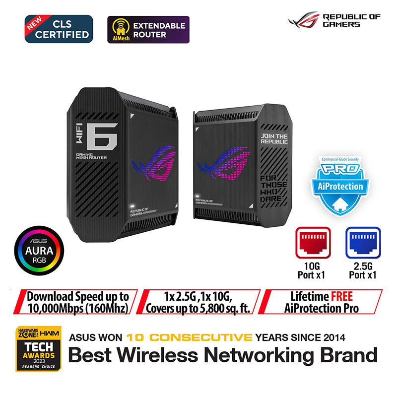 Asus ROG Rapture GT6 AX10000 Tri-Band Wi-Fi 6 Game-Ready Mesh - Black (2-Pack)