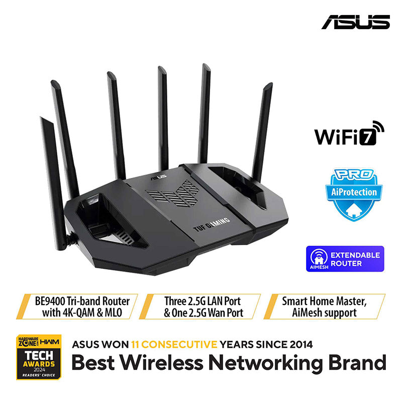 Asus TUF Gaming BE9400 Wi-Fi 7 Tri Band Extendable Gaming Router
