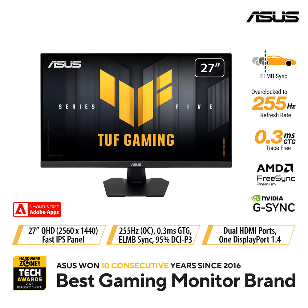 Asus TUF Gaming VG27AQME5F - 27" QHD Fast IPS 255Hz Gaming Monitor