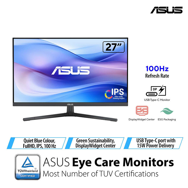 ASUS VU279CFE Eye Care Gaming Monitor - 27" FHD IPS 100Hz (Quiet Blue)