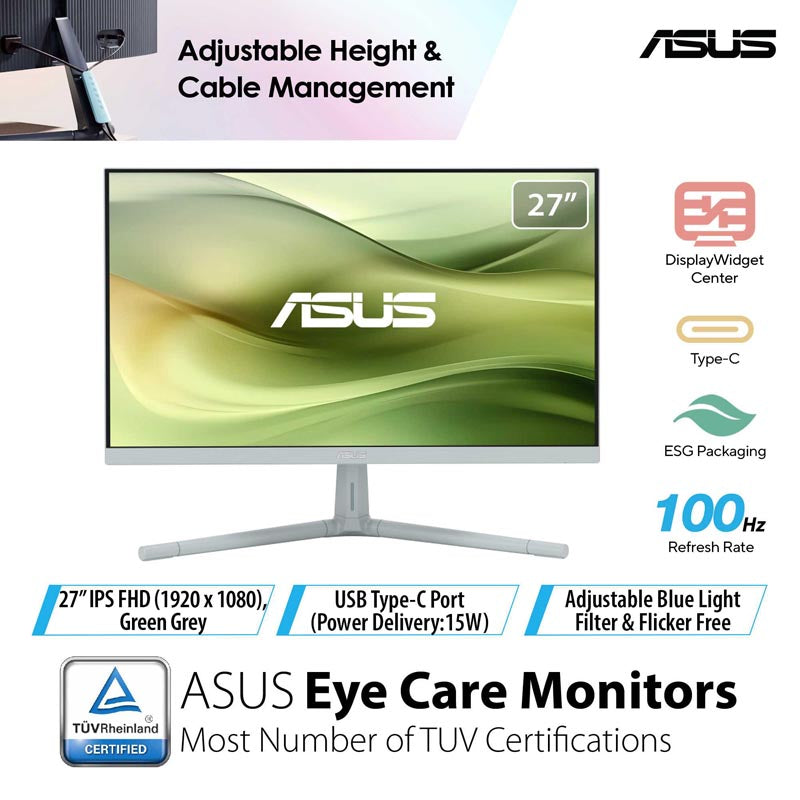 Asus VU279CFE Eye Care Gaming Monitor – 27" FHD IPS 100 Hz (Green)