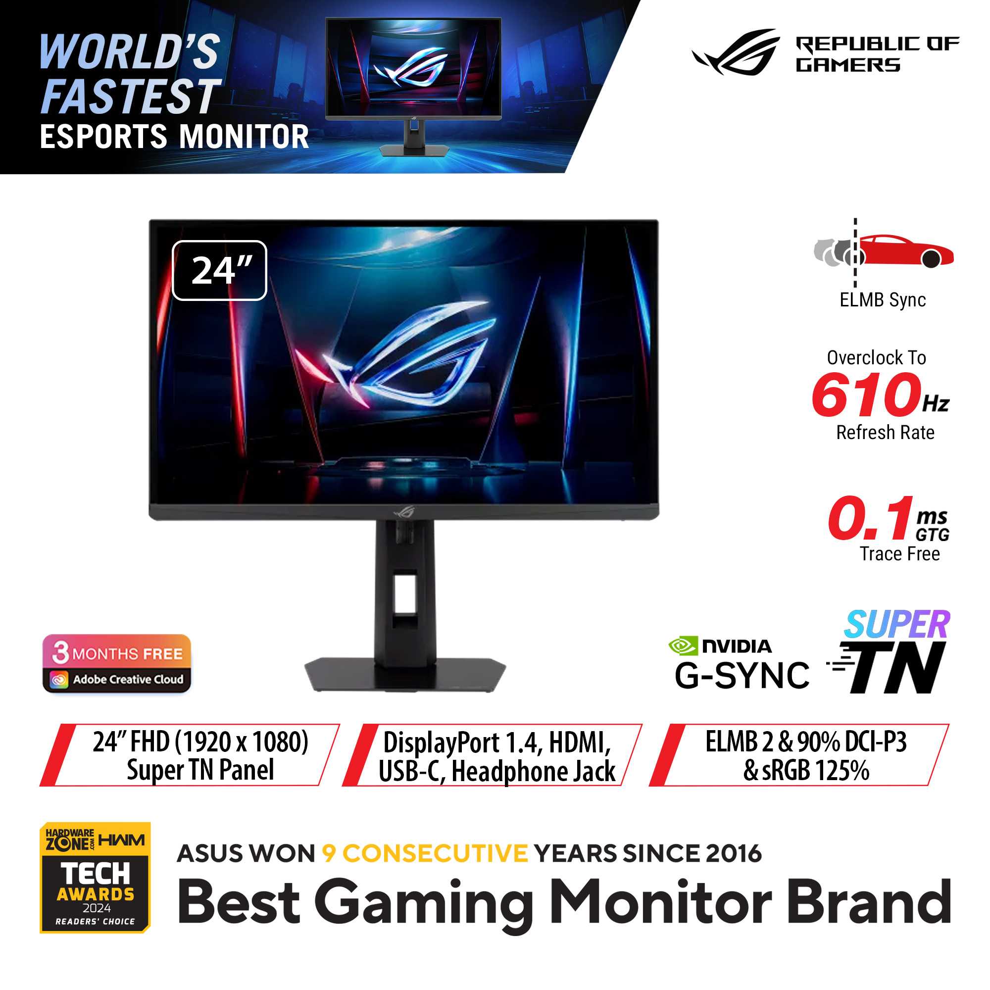 Asus ROG Strix XG248QSG Ace - 24" FHD TN 610Hz(OC) Esports Gaming Monitor