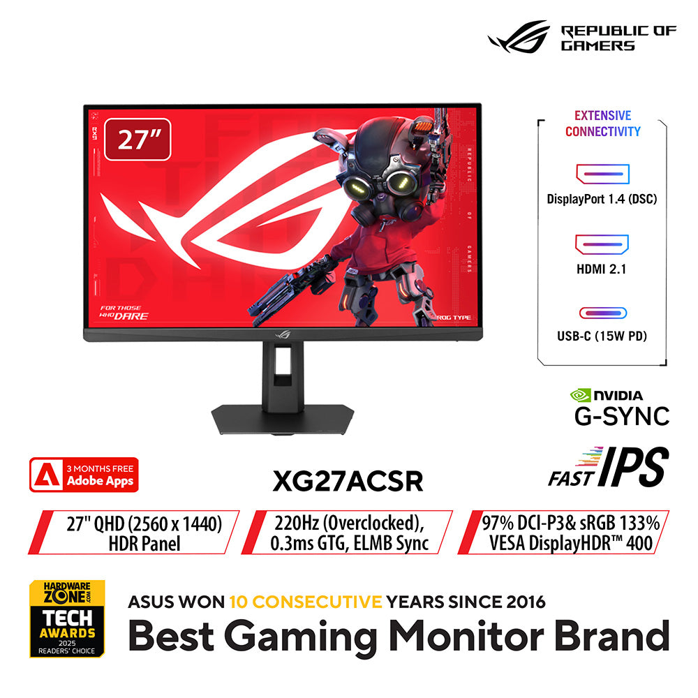 Asus ROG Strix XG27ACSR - 27" QHD Fast IPS 220Hz Gaming Monitor