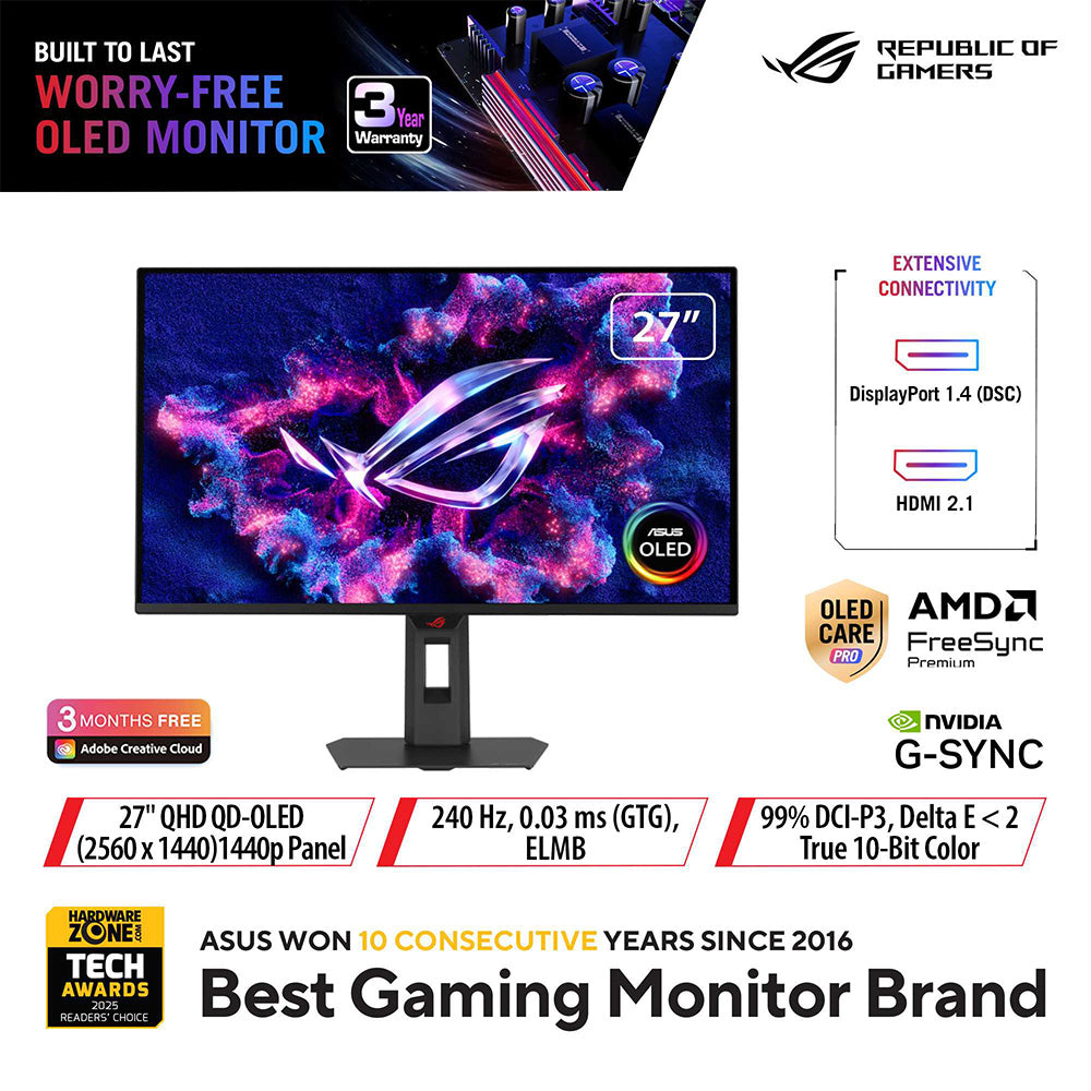Asus ROG Strix XG27AQDMES - 27" QHD QD-OLED 240Hz Gaming Monitor