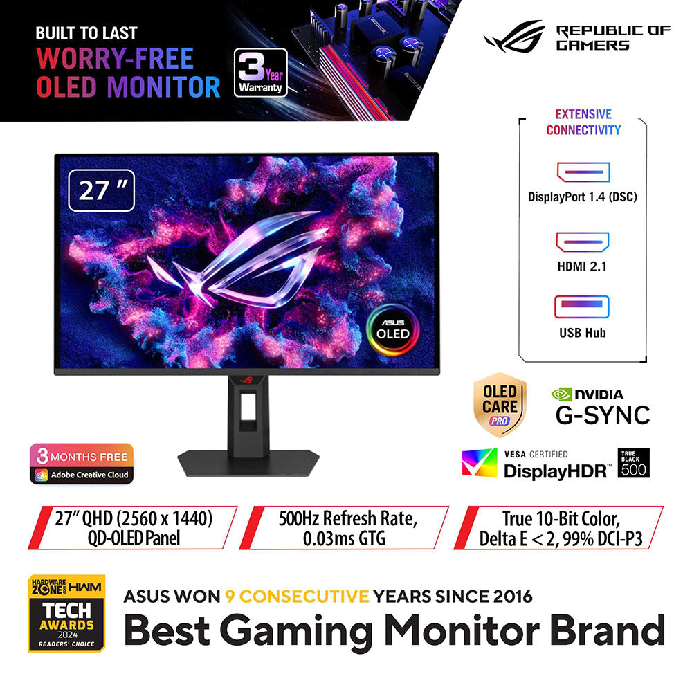 Asus ROG Strix XG27AQDPG - 27" QHD QD-OLED 500Hz Gaming Monitor