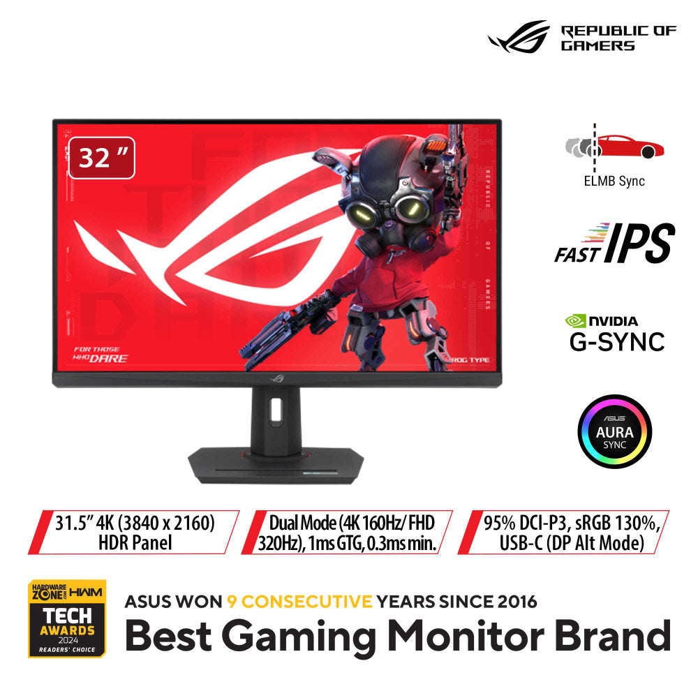 Asus ROG Strix XG32UCG - 31.5" UHD Fast IPS 160/320Hz Dual Mode Gaming Monitor