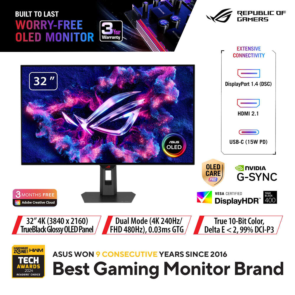 Asus ROG Strix OLED XG32UCWG - 32" UHD WOLED 165/330Hz Dual Mode Gaming Monitor