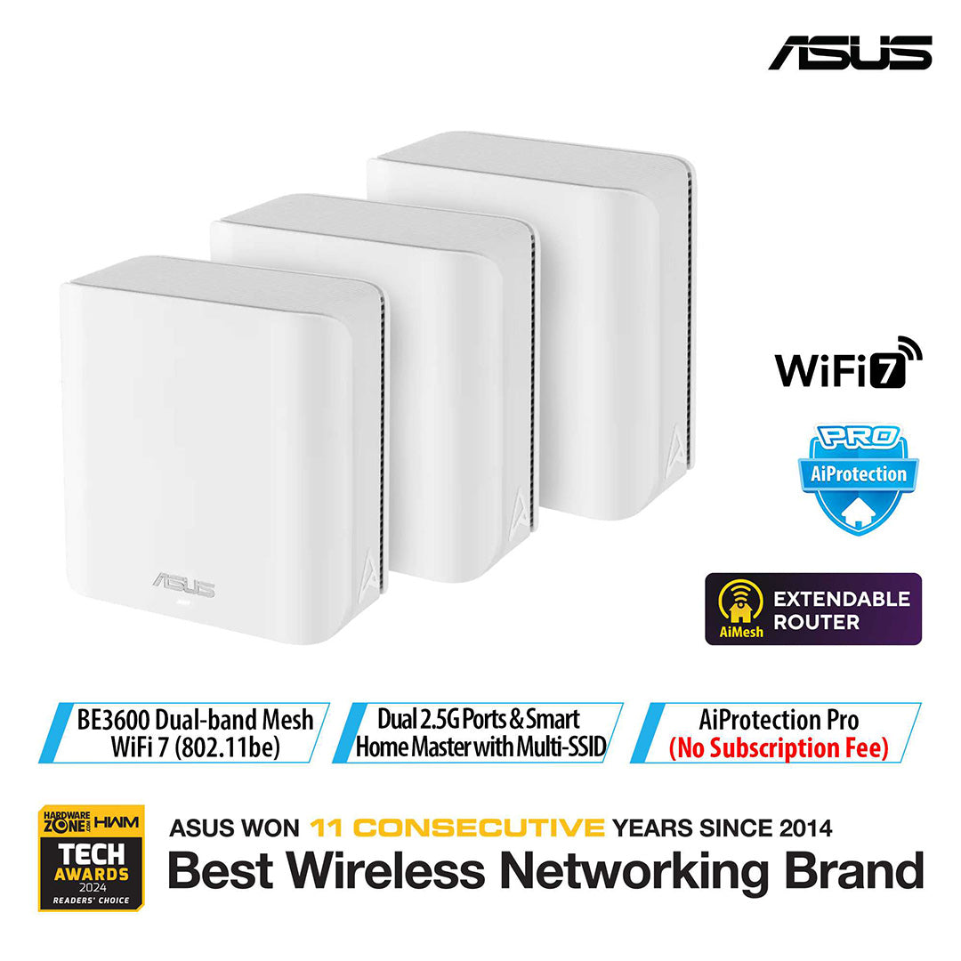 Asus ZenWiFi BD4 (3-Pack) Dual-Band Wi-Fi 7 AiMesh Router - White