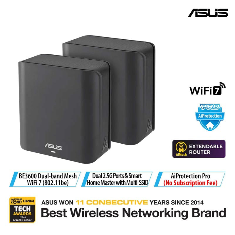 Asus ZenWiFi BD4 (2-Pack) Dual-Band Wi-Fi 7 AiMesh Router - Black