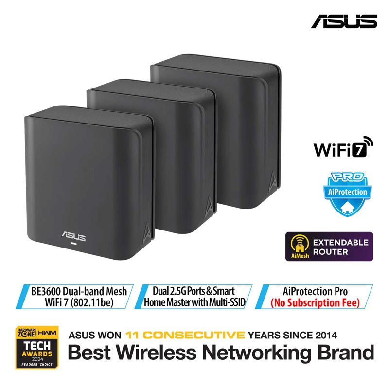 Asus ZenWiFi BD4 (3-Pack) Dual-Band Wi-Fi 7 AiMesh Router - Black