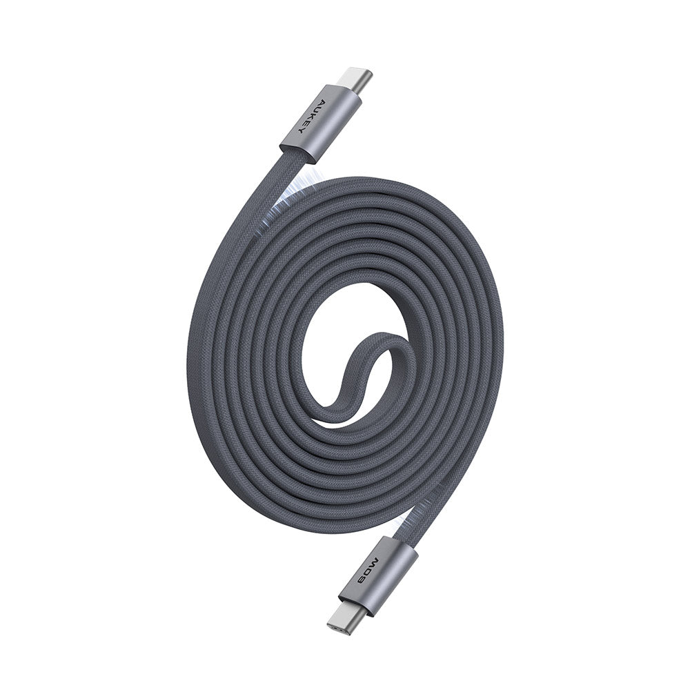 Aukey CB-DCC075 Circlet Blink 60W DTY Braided USB-C to USB-C Magnetic Cable – Grey (1M)