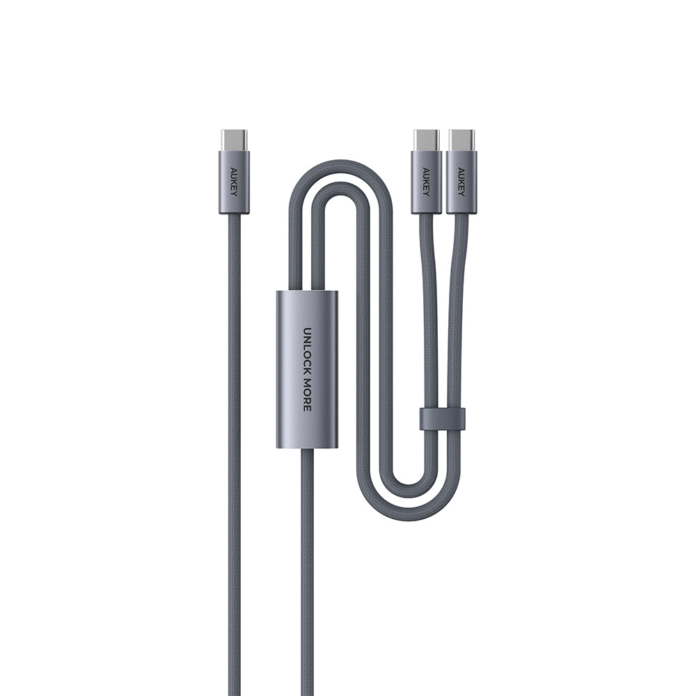 Aukey CB-DCC142 Circlet Blink 140W 2-in-1 DTY Braided USB-C to USB-C Cable – Grey (2M)
