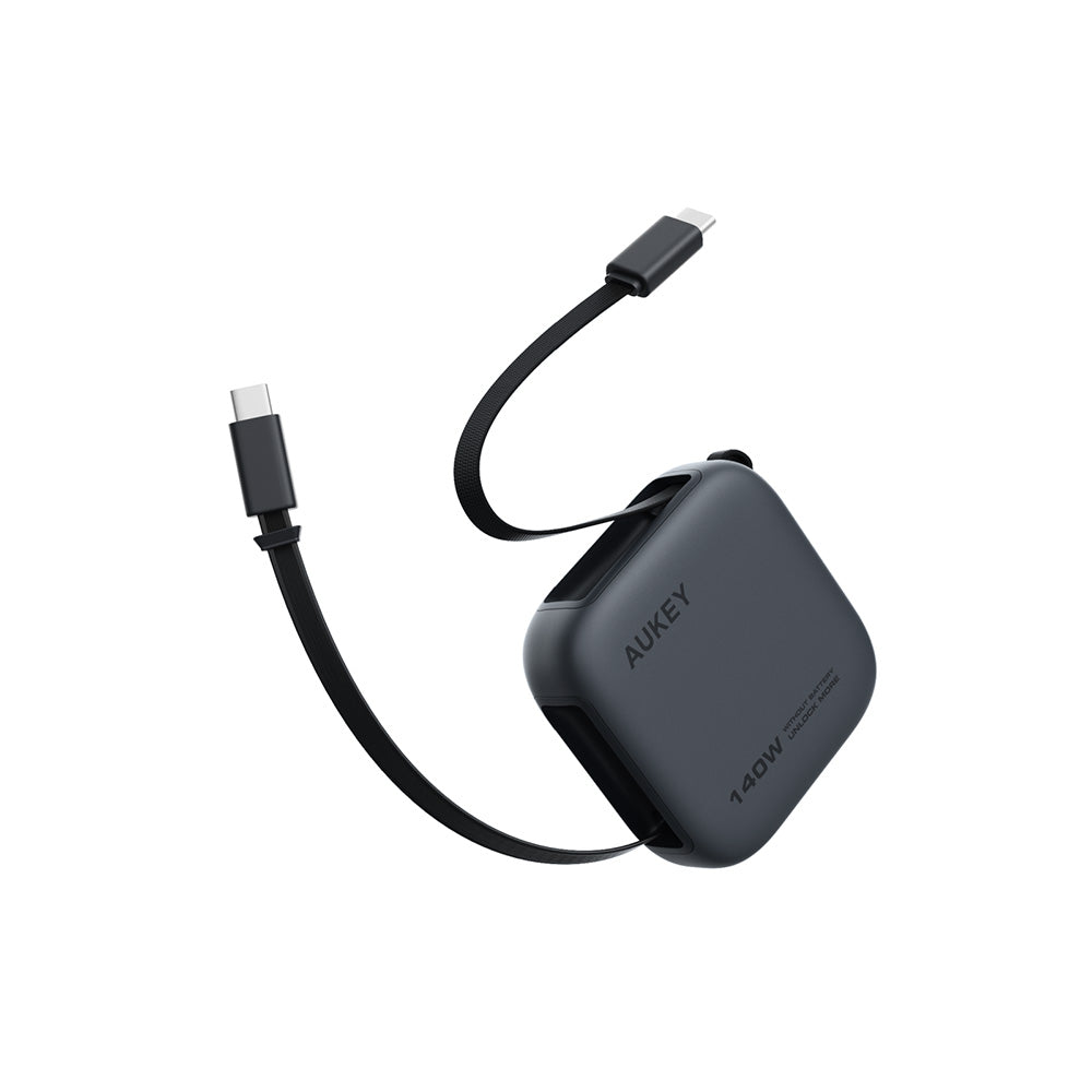 Aukey CB-DCC143 Circlet Reel 140W DTY Braided USB-C to USB-C Retractable Cable - Dark Gray (0.9M)