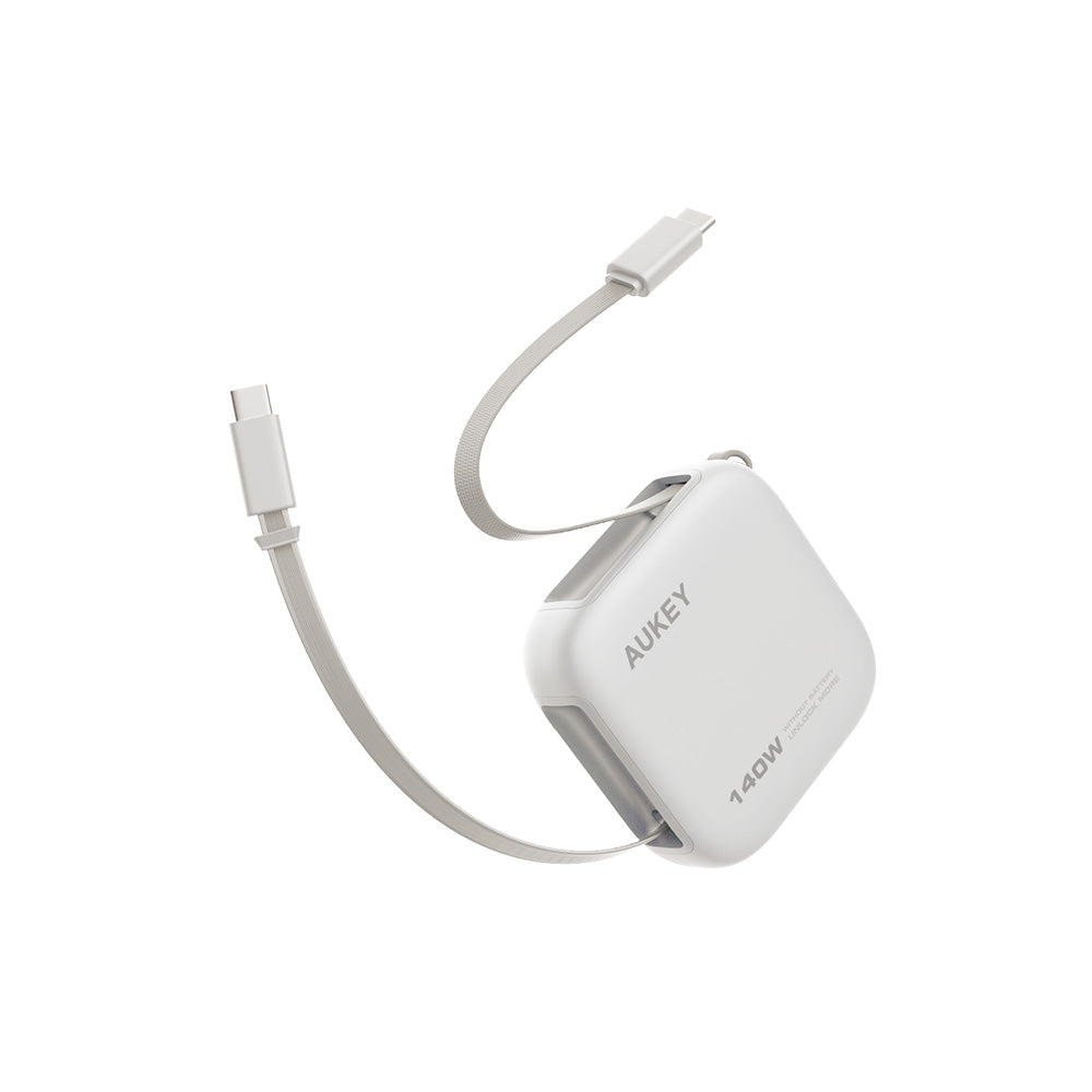 Aukey CB-DCC143 Circlet Reel 140W DTY Braided USB-C to USB-C Retractable Cable - Light Gray