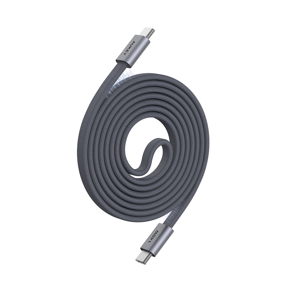 Aukey CB-DCC145 Circlet Blink 140W DTY Braided USB-C to USB-C Magnetic Cable – Grey (1M)