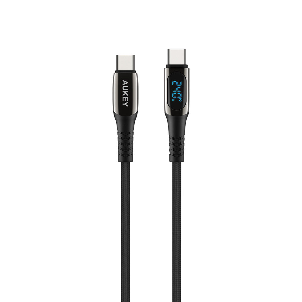 Aukey CB-DCC244 Impulse 240W 2M DTY Braided USB-C to USB-C Cable with LCD Display - Black