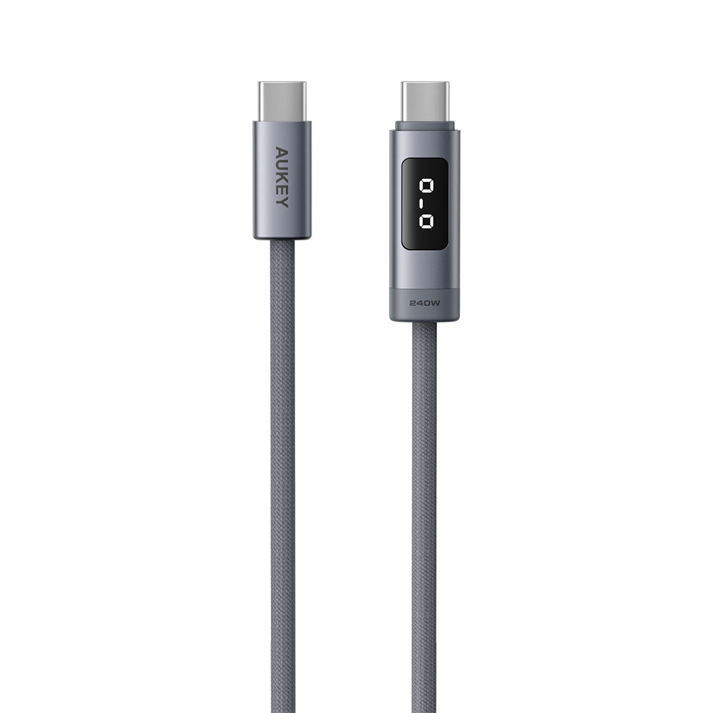Aukey CB-DCC245 Circlet Bink 240W EMO DTY Braided USB-C to USB-C Cable with LED Display – Grey (1M)