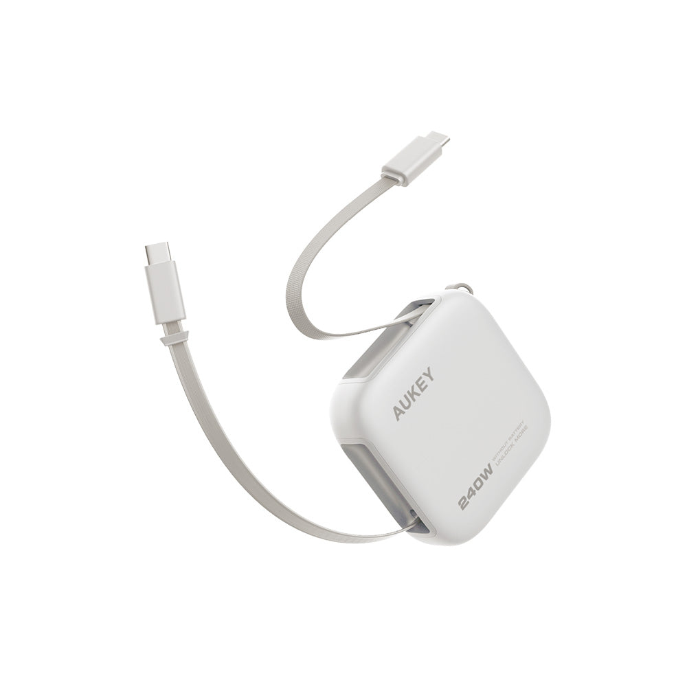 Aukey CB-DCC247 Circlet Reel 240W DTY Braided USB-C to USB-C Retractable Cable - Light Gray (0.9M)