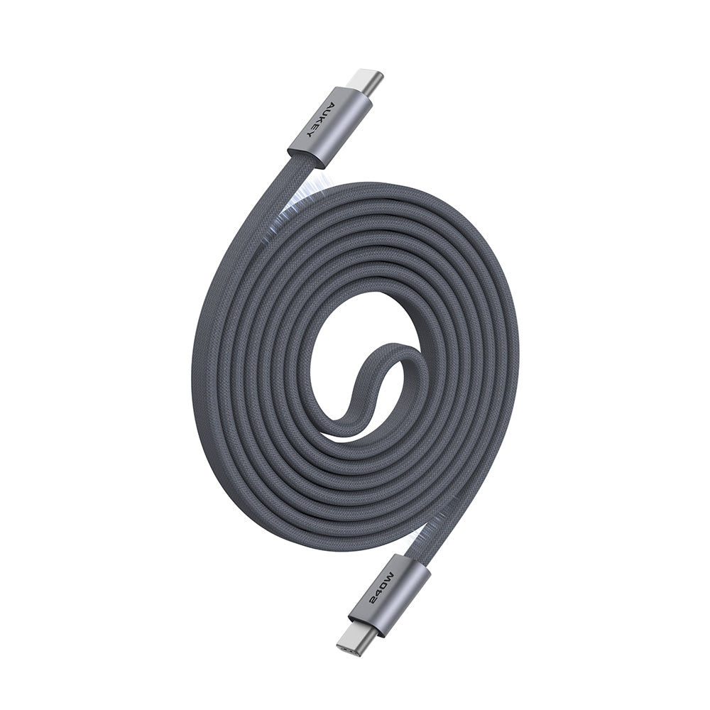 Aukey CB-DCC251 Circlet Blink 240W DTY Braided USB-C to USB-C Magnetic Cable – Grey (1M)