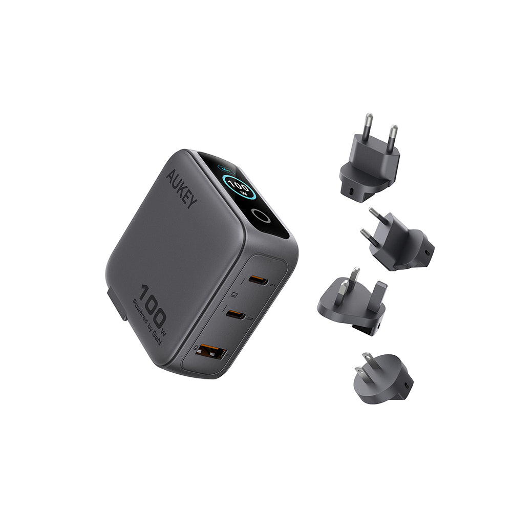 Aukey PA-B9U Nova PinS 100W GaN Wall Charger with Interchangeable Plugs (Grey)