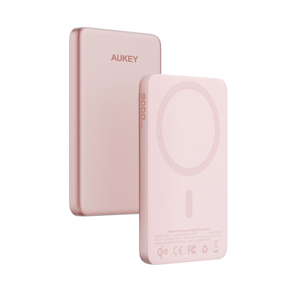 Aukey PB-MS07A MagFusion M 5,000mAh Qi2 Magnetic Wireless Power Bank (CCC-Certified) - Dawn Peach