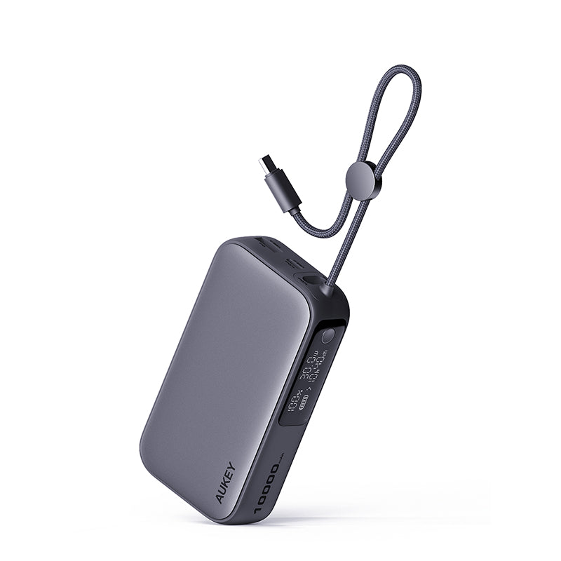 Aukey PB-Y47 Spark Sling 10000mAh Compact Fast Charging PB with Built-in USB-C Cable - Dark Gray