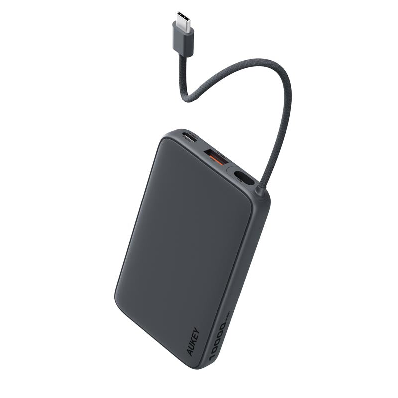 Aukey PB-Y53 Spark Sling 10K Lite Slim Power Bank with Build in C Cable (Gray)