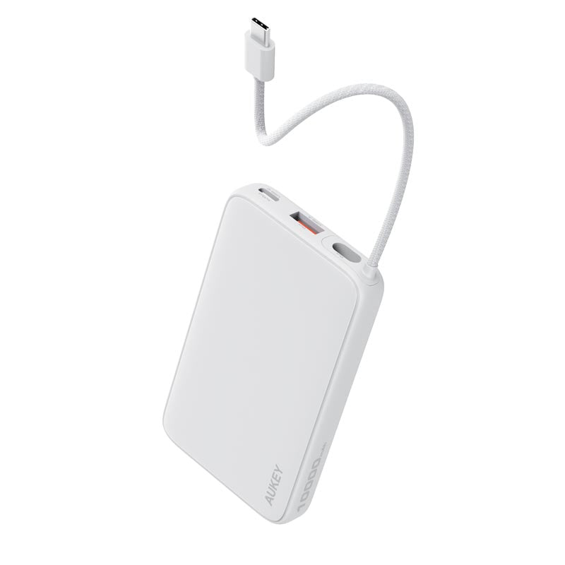 Aukey PB-Y53 Spark Sling 10K Lite Slim Power Bank with Build in C Cable (White)