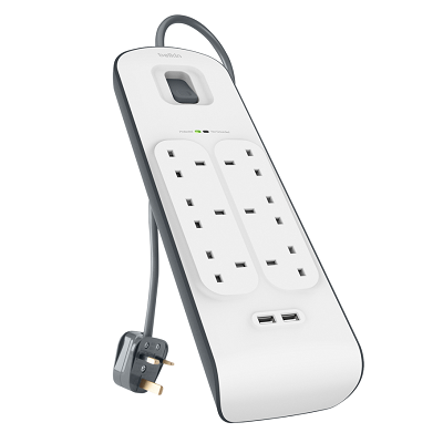 Belkin BSV604sa2M 6-Outlets Surge Protection Strip with 2 USB Ports 2M
