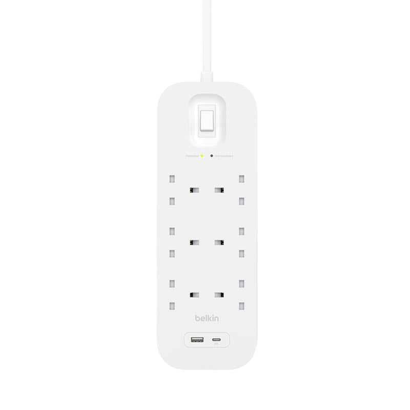 Belkin SRB002af2M 6Way 2M Surge Protection Strip with USB A + C