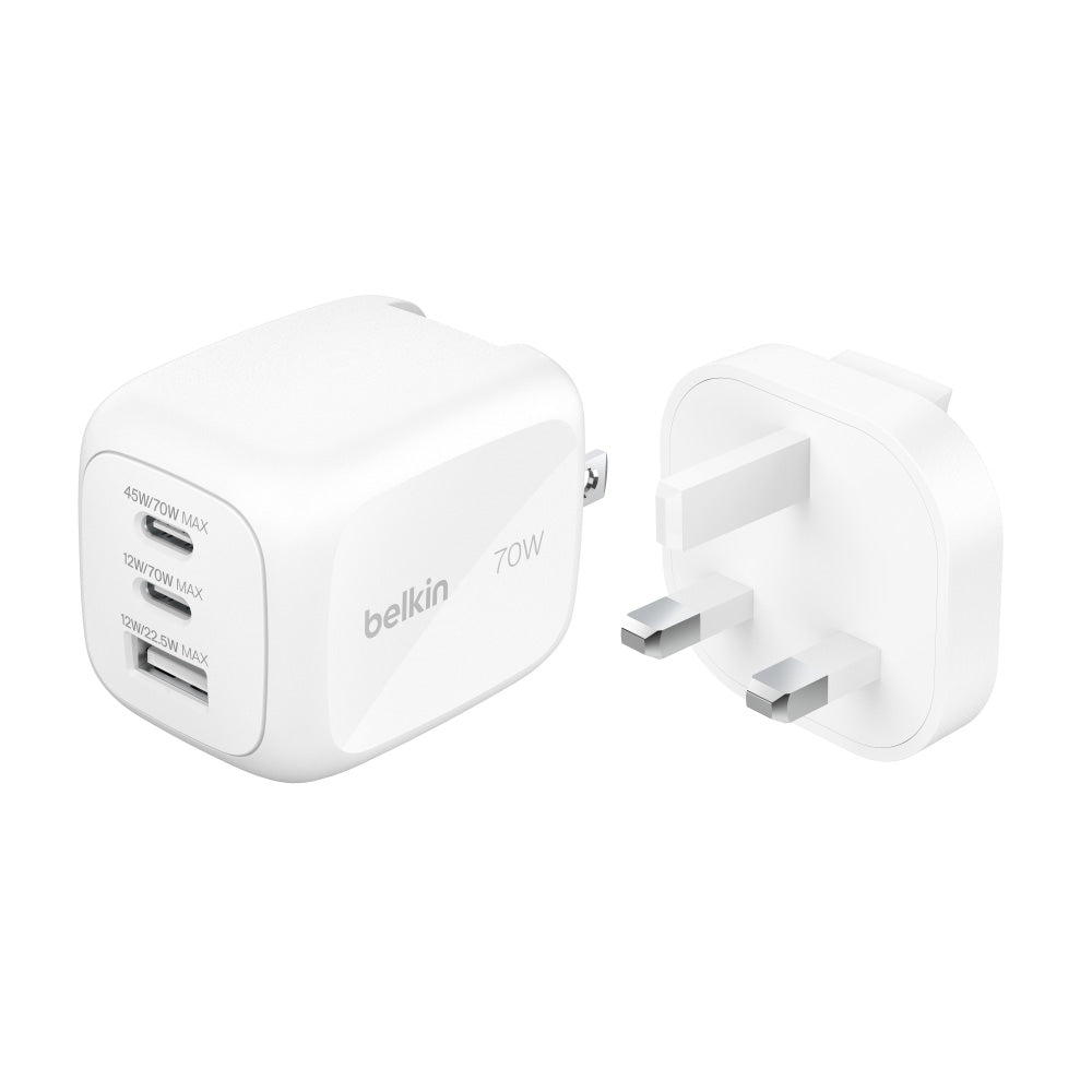 Belkin WCH018myWH 70W 3-Port Small Wall Charger
