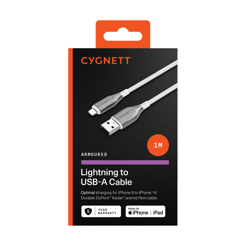Cygnett CY4659PCCAL Armoured Lightning To USB-A Cable 1M (White)