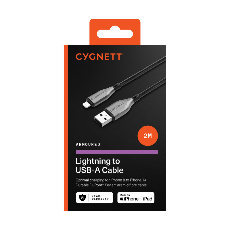 Cygnett CY4660PCCAL Armoured Lightning To USB-A Cable 2M (Black)