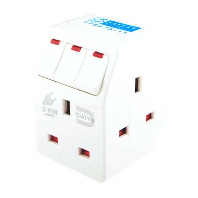 Daiyo DE291 3 Way Multi Adaptor with Switch & Neon