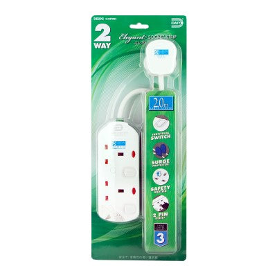 Daiyo DE292 2 Way 2M Socket Strip with Surge Protector