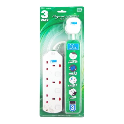 Daiyo DE293 3 Way 2M Socket Strip with Surge Protector