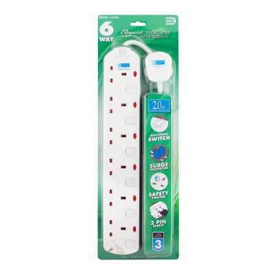 Daiyo DE296 6 Way 2M Socket Strip with Surge Protector