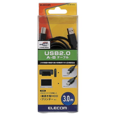 Elecom U2C-BN30BK A-B Normal 3.0m USB 2.0 Cable