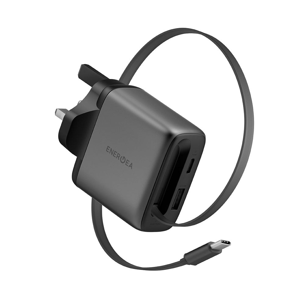 Energea AmpCharge Arc 65 1C1A GaN Wall Charger with Retractable Cable
