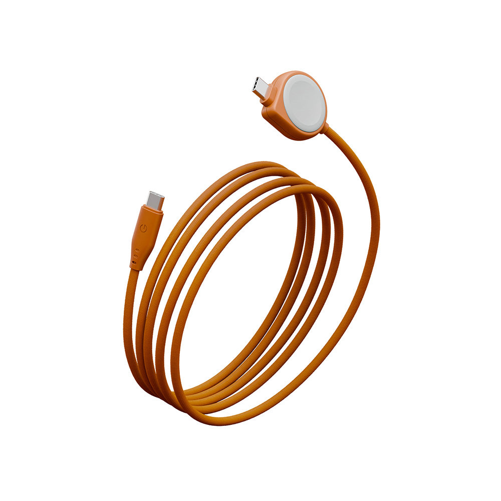 Energea Flow Duo Watch 2-in-1 60W C-C Cable with Apple Watch Charger 1.5M (Orange)