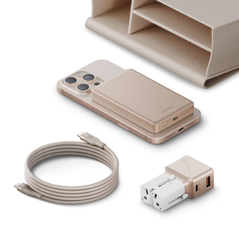 Energea Voyager Kit 25W Travel Adapter + 10K Power Bank + 1.5M C-C Cable + Pouch (Gold)