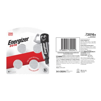Energizer CR2016 BP4 Lithium Coin Battery 4pcs Pack