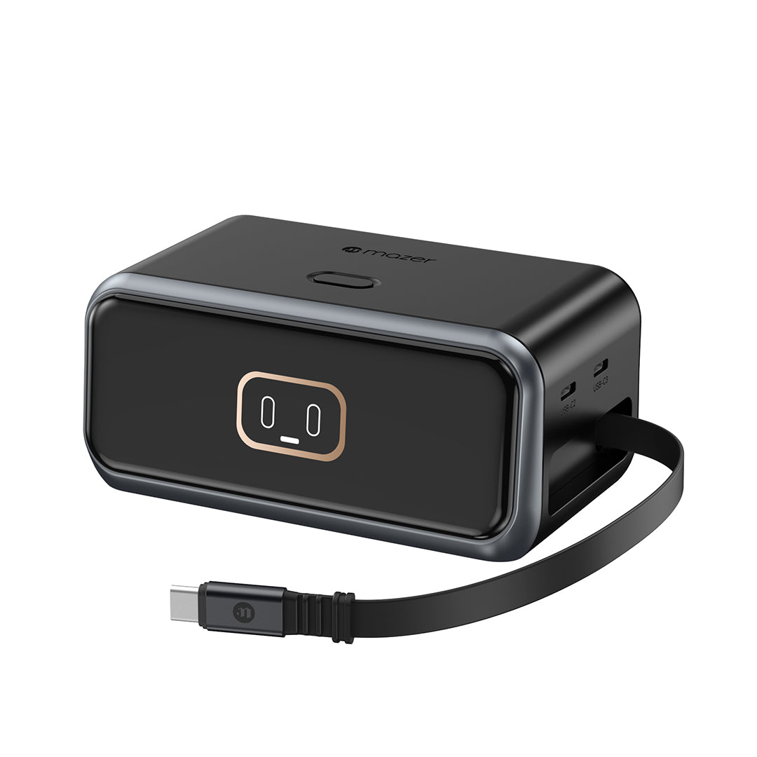 Mazer M-Ai-D200-V7 Ai PrestigeGaN PD200W with Retractable Cable Desktop Charger - Black