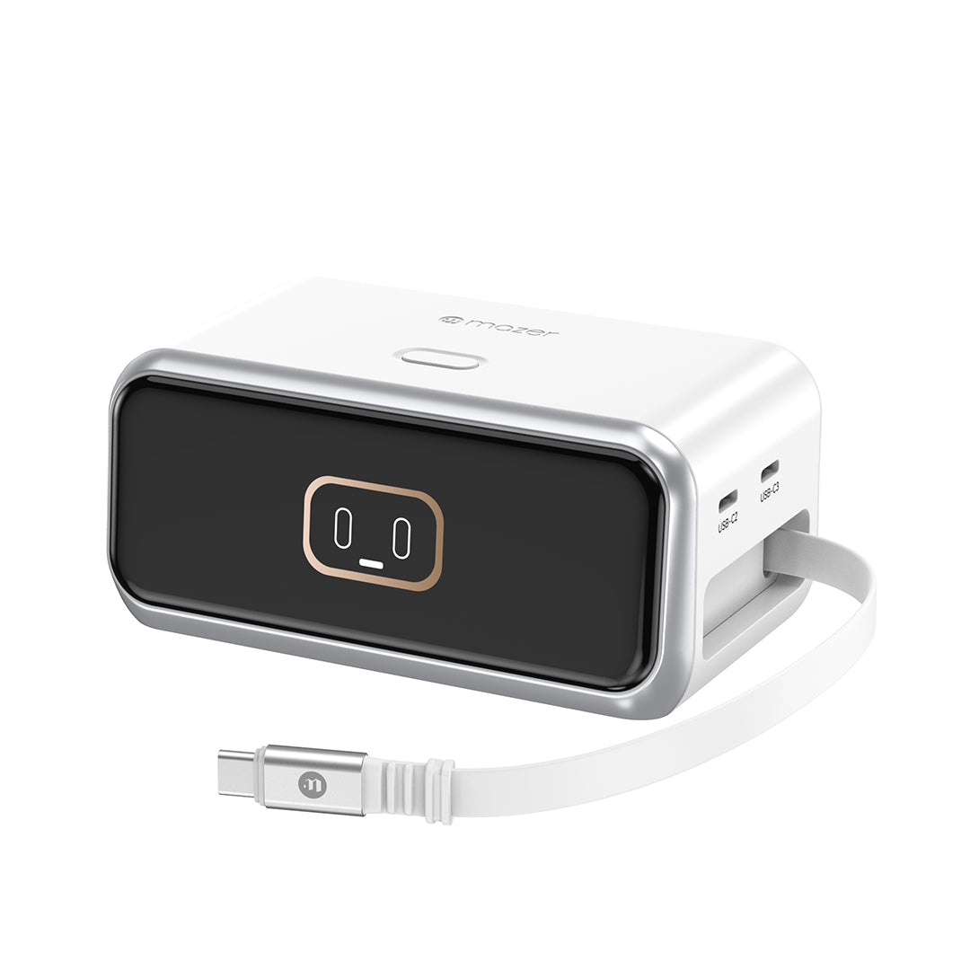 Mazer M-Ai-D200-V7 Ai PrestigeGaN PD200W with Retractable Cable Desktop Charger - Silver