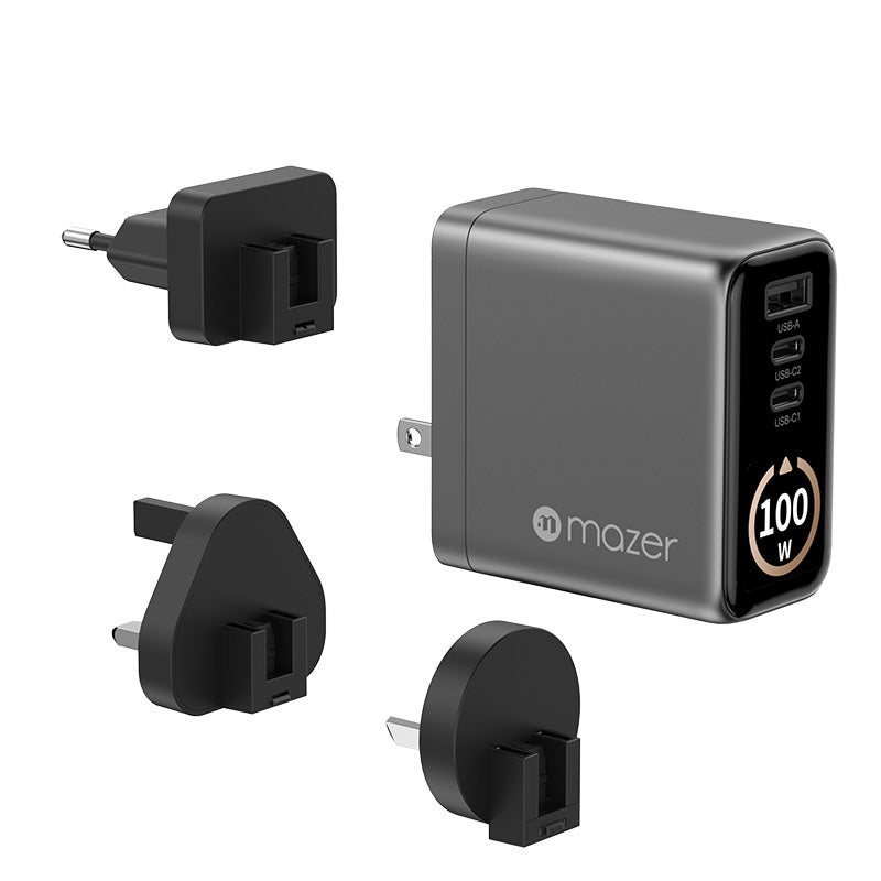 Mazer M-Ai-G100W-V7-BG/AiPrestige GaN PD100W 2C1A Travel Plugs (Black-Grey)