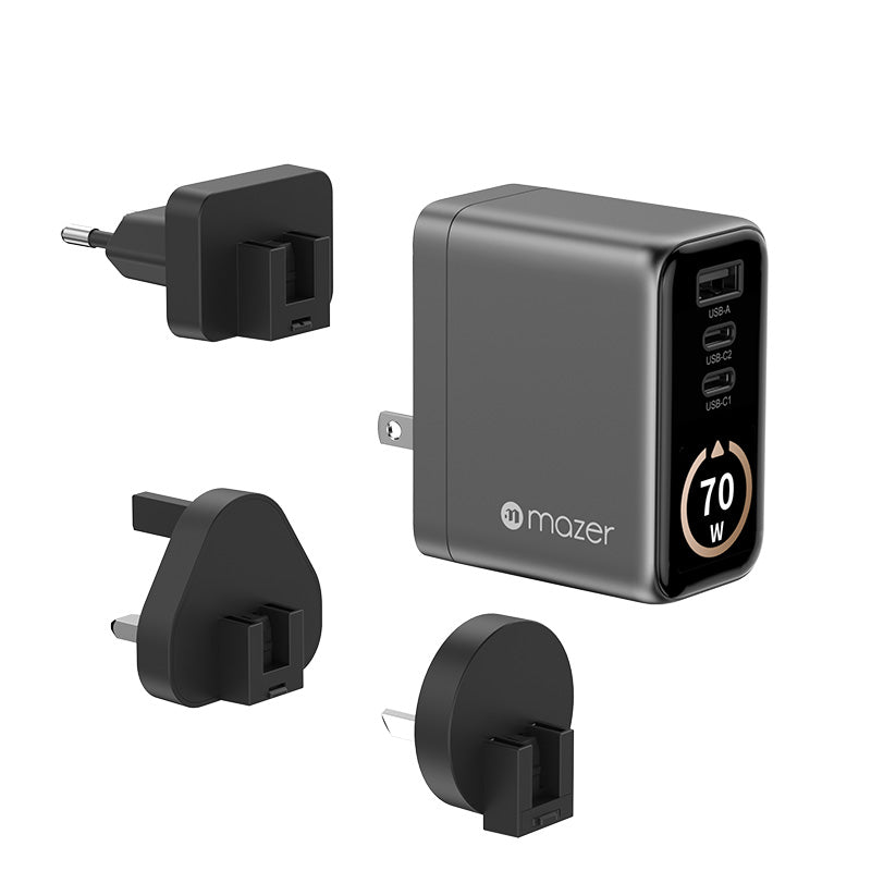 Mazer M-Ai-G70W-V7-BG/AiPrestige GaN PD70W 2C1A Travel Plugs (Black-Grey)